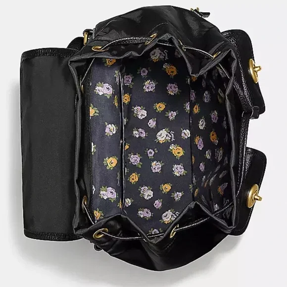 COACH Cargo Backpack Vintage Rose Print Interior Nylon & Leather Black AUTHENTIC - Picture 3 of 16